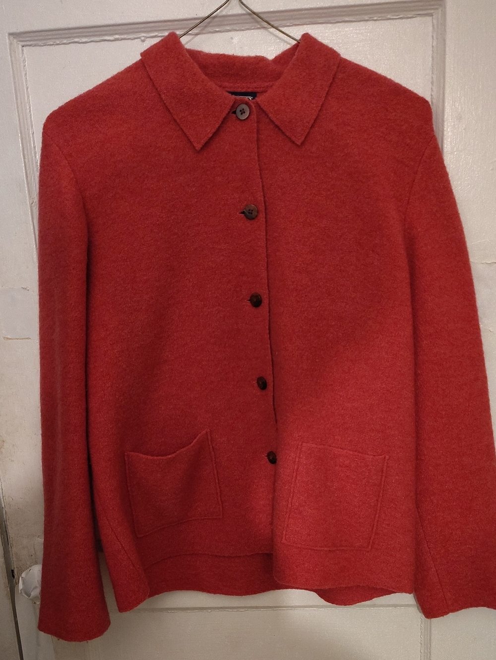 Lands' End Coral-Red Button Front Wool Jacket The